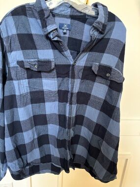 George Men’s Light Blue and Black Buffalo Plaid Button-Up Shirt